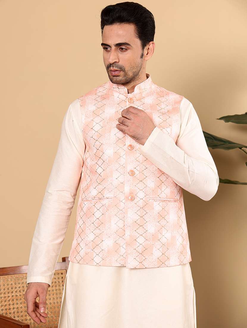 men self design mandarin neck kurta pyjama set