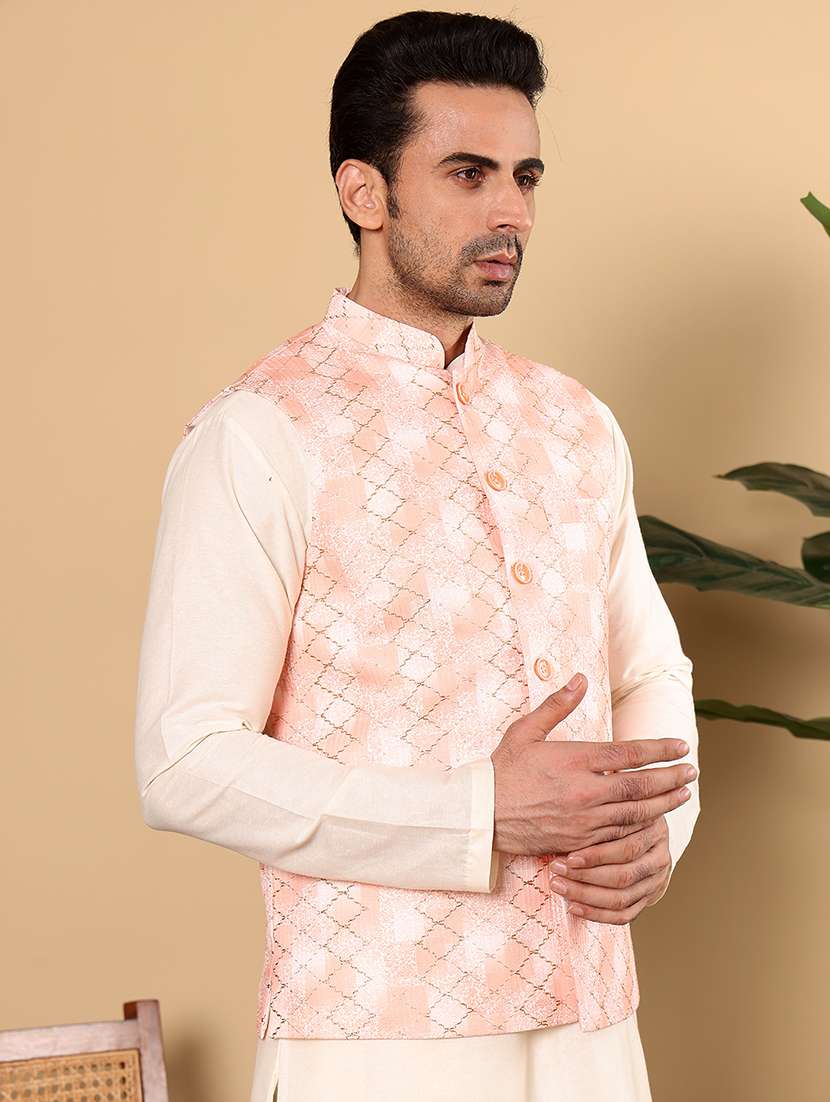 men self design mandarin neck kurta pyjama set - 22615777 -  Standard Image - 3