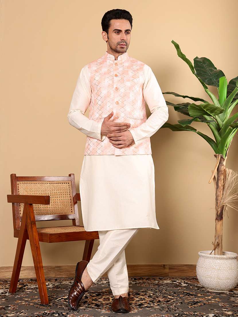 men self design mandarin neck kurta pyjama set - 22615777 -  Standard Image - 5