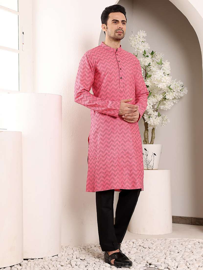 men self design mandarin neck kurta pyjama set - 22615796 -  Standard Image - 3