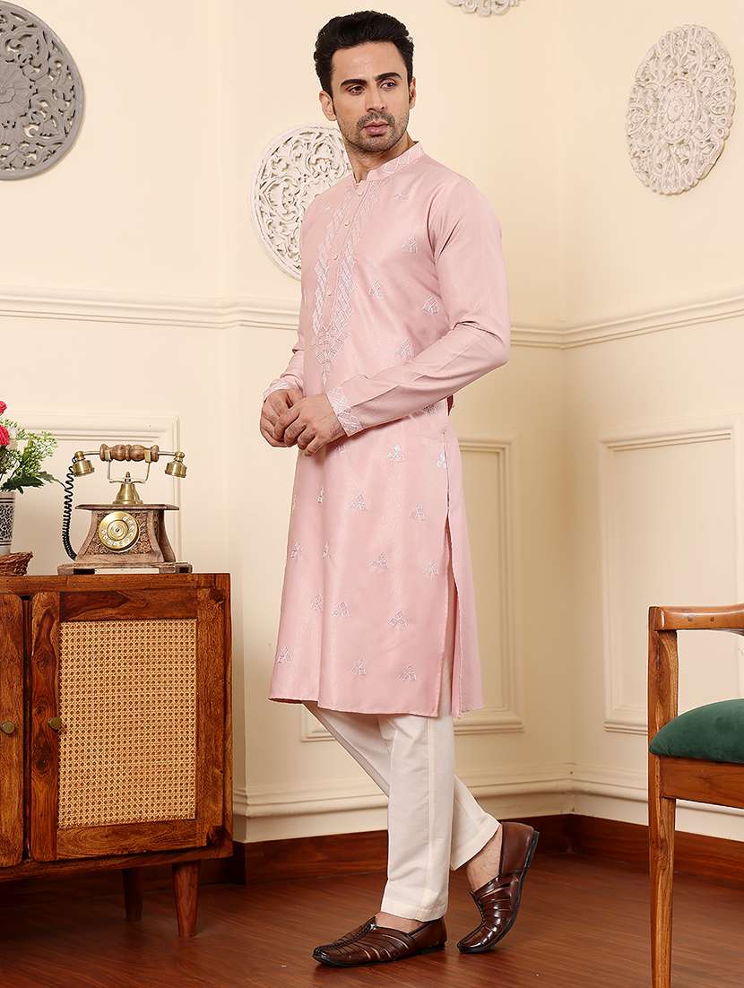 men embroidered mandarin neck kurta pyjama set - 22615825 -  Standard Image - 3