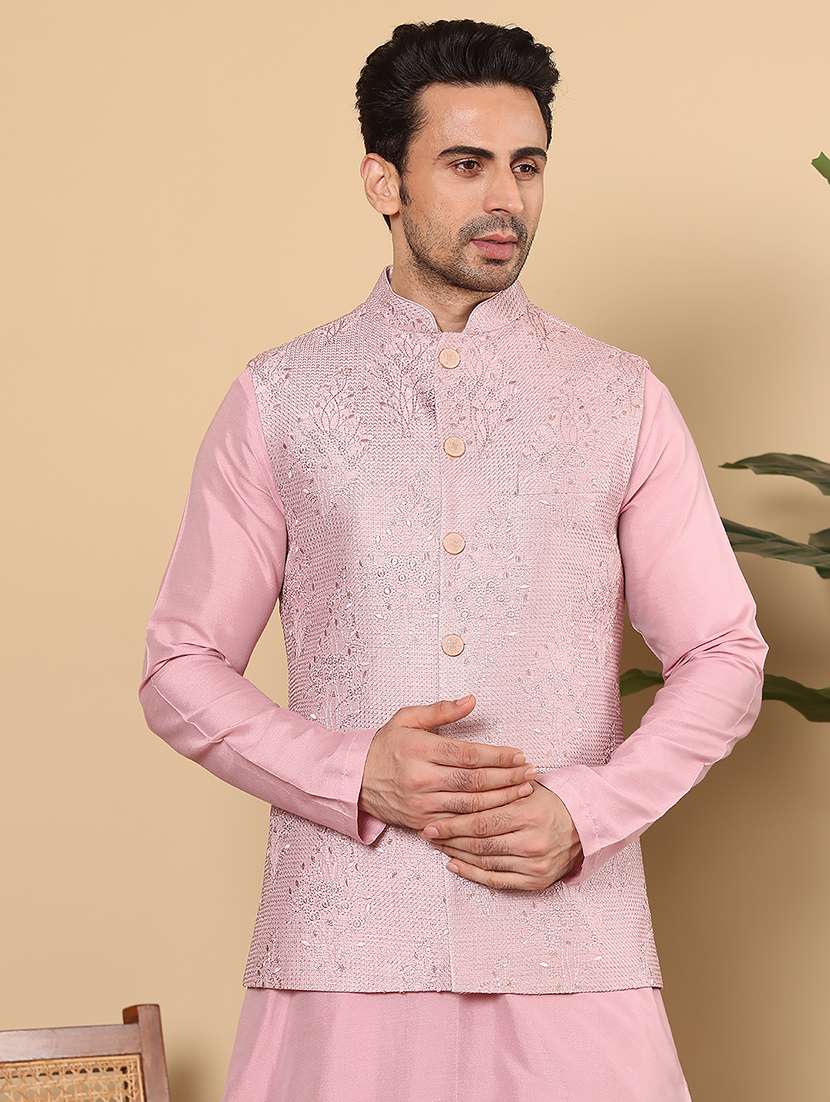men embroidered sleeveless nehru jacket