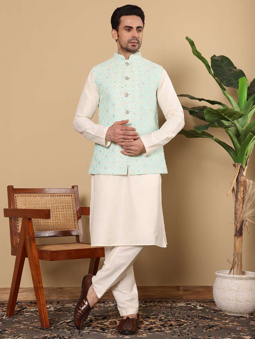 men embroidered sleeveless nehru jacket