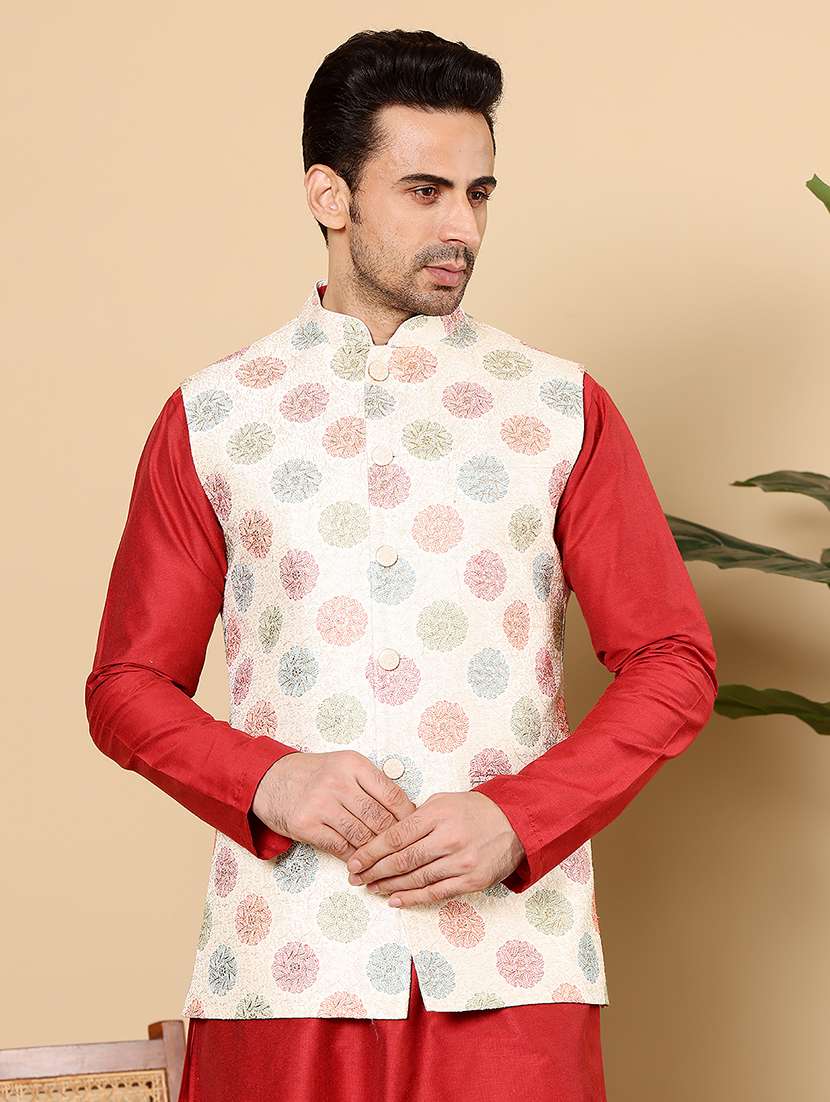 men embroidered sleeveless nehru jacket