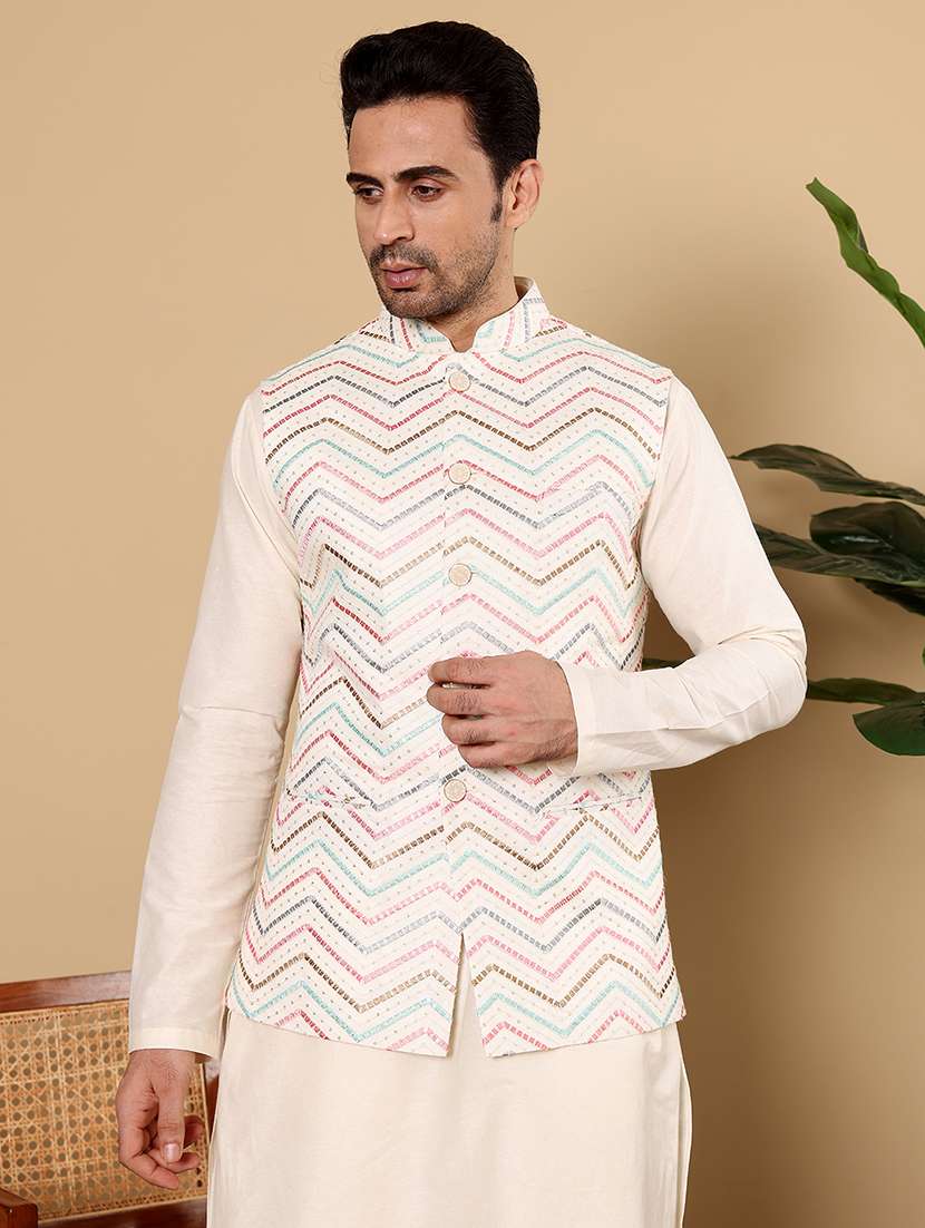 men embroidered sleeveless nehru jacket