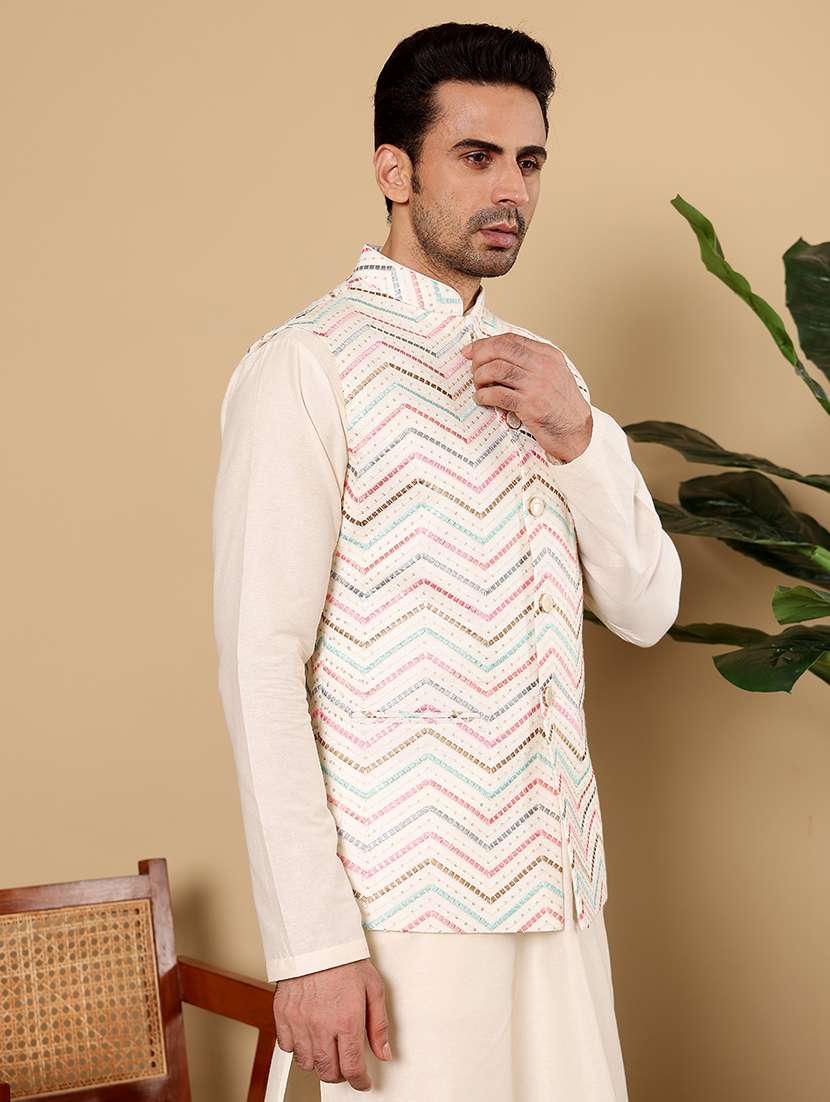 men embroidered sleeveless nehru jacket - 22615842 -  Standard Image - 3