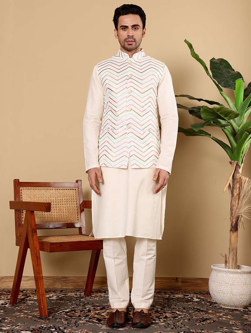 men embroidered sleeveless nehru jacket - 22615842 -  Standard Image - 5