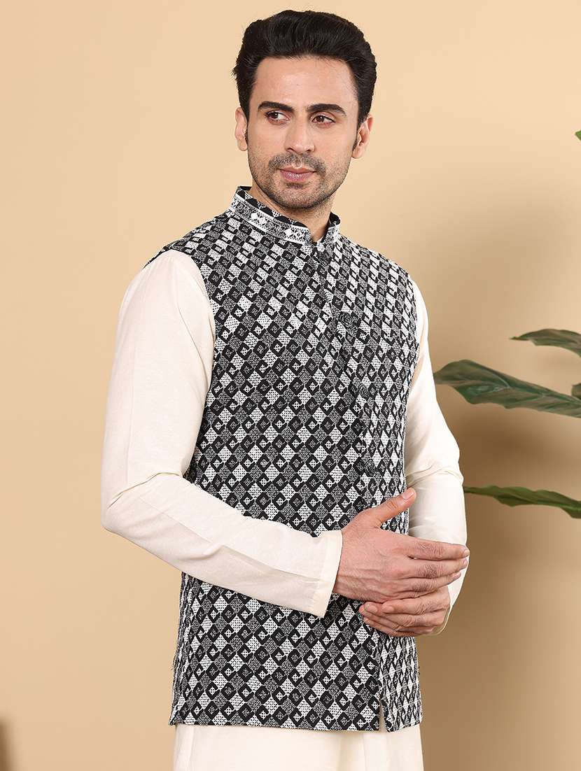 men embroidered sleeveless nehru jacket - 22615845 -  Standard Image - 3