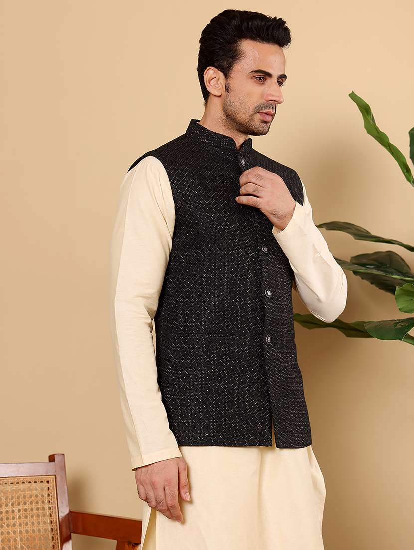 men self design sleeveless nehru jacket - 22615846 -  Standard Image - 3