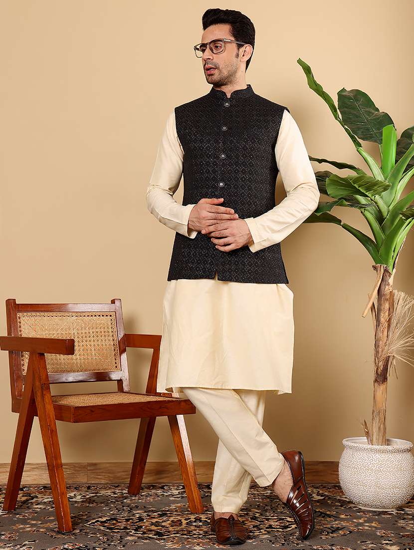 men self design sleeveless nehru jacket - 22615846 -  Standard Image - 5