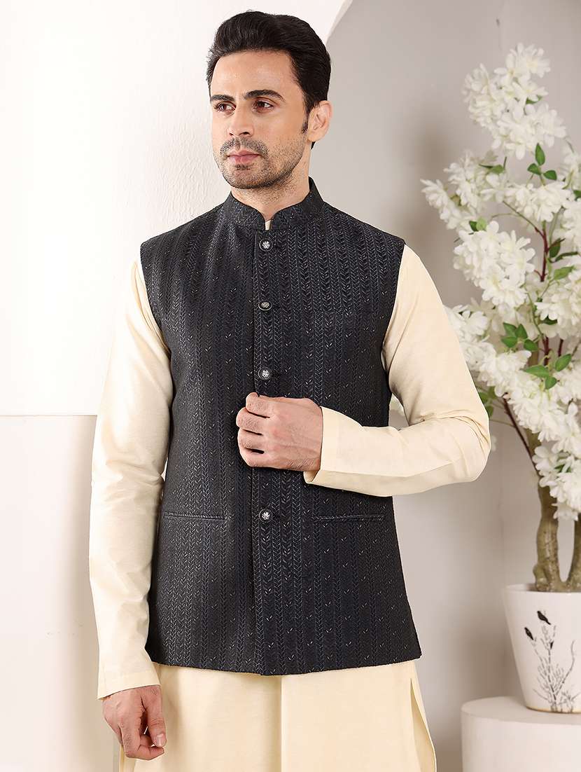 men embroidered sleeveless nehru jacket