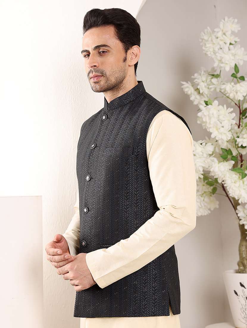 men embroidered sleeveless nehru jacket - 22615847 -  Standard Image - 3