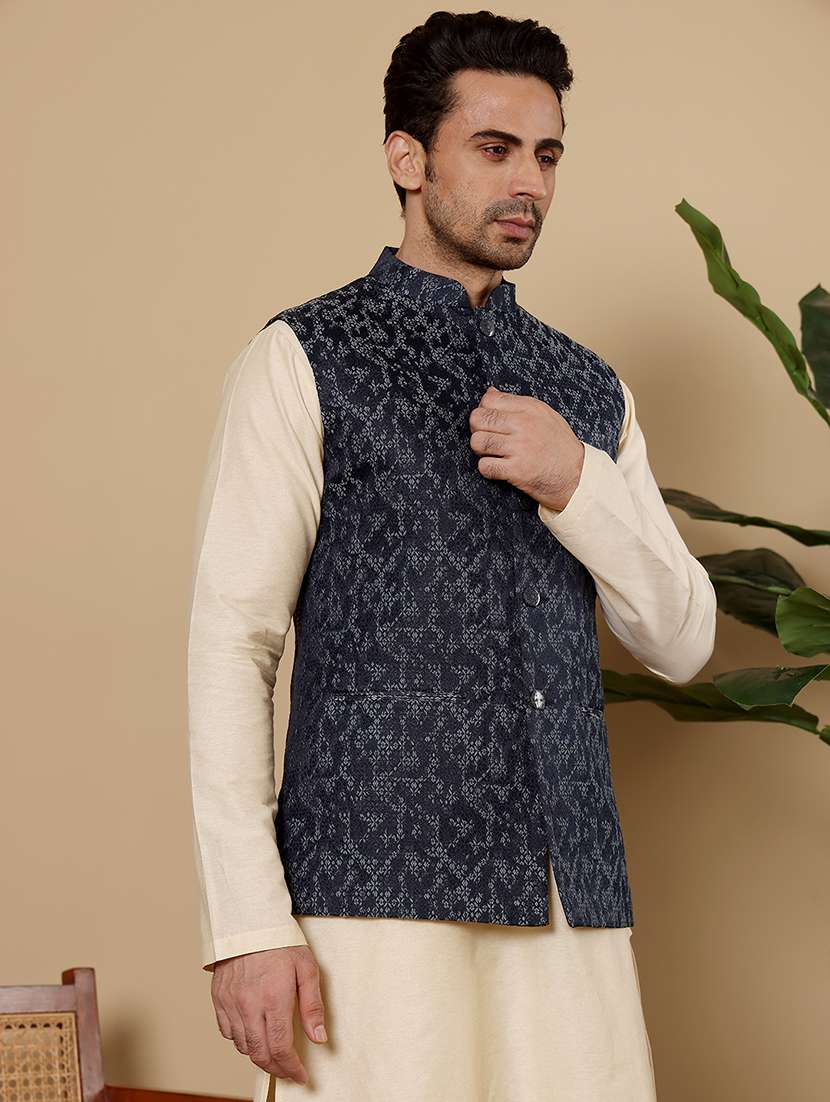 men self design sleeveless nehru jacket - 22615848 -  Standard Image - 3