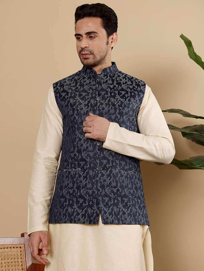 men self design sleeveless nehru jacket - 22615848 -  Standard Image - 5