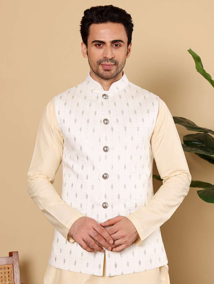 men embroidered sleeveless nehru jacket