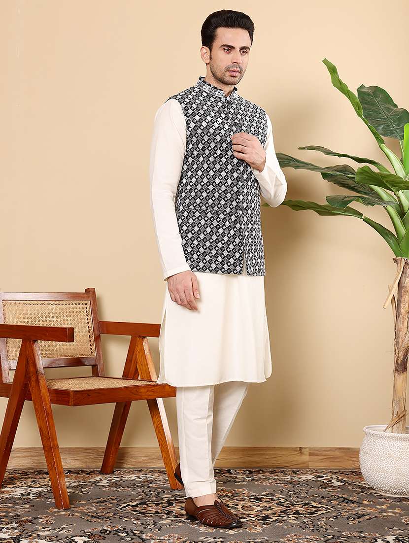 men embroidered sleeveless nehru jacket - 22615852 -  Standard Image - 3