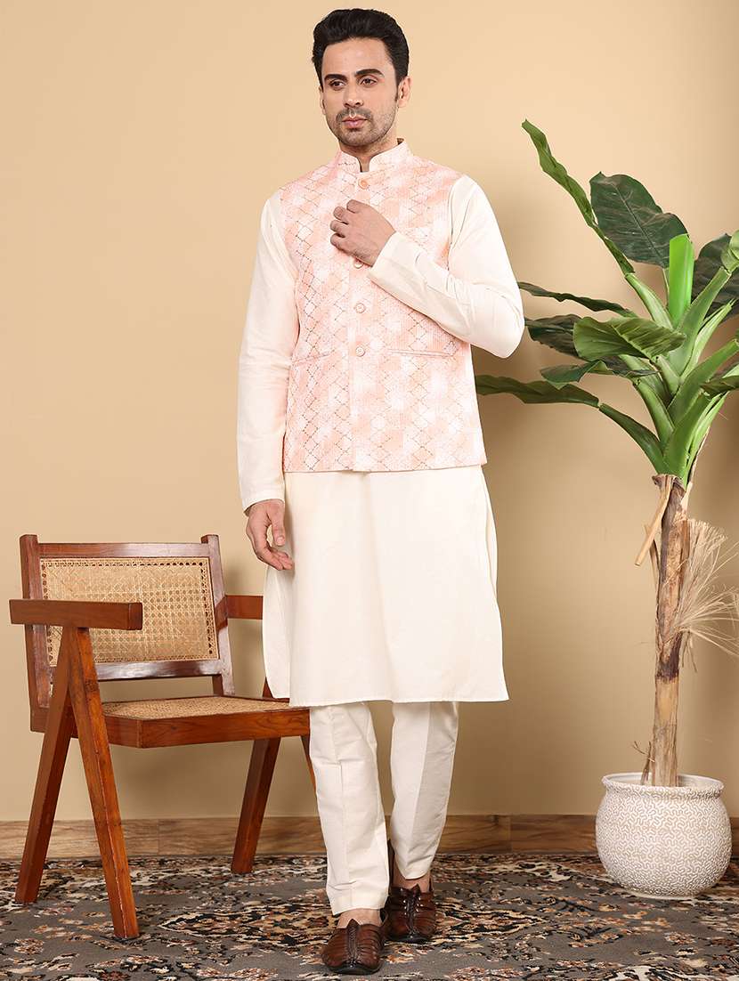 men self design sleeveless nehru jacket