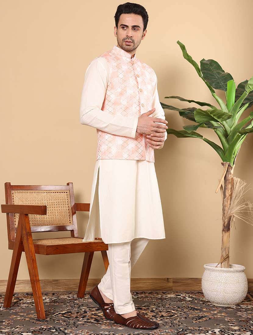 men self design sleeveless nehru jacket - 22615855 -  Standard Image - 3
