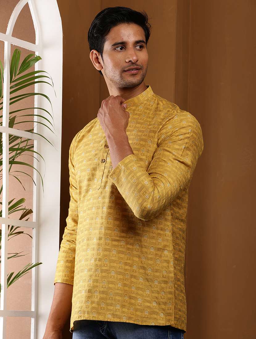 men self design mandarin neck short kurta - 22615857 -  Standard Image - 3