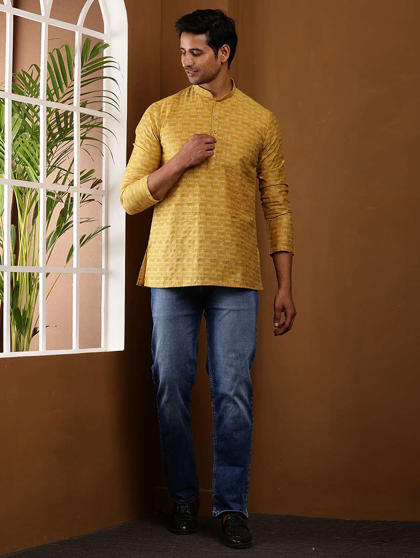 men self design mandarin neck short kurta - 22615857 -  Standard Image - 5