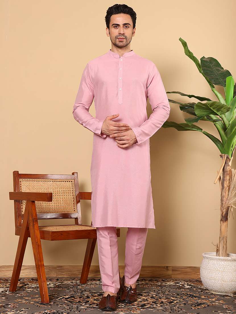men solid mandarin neck long kurta