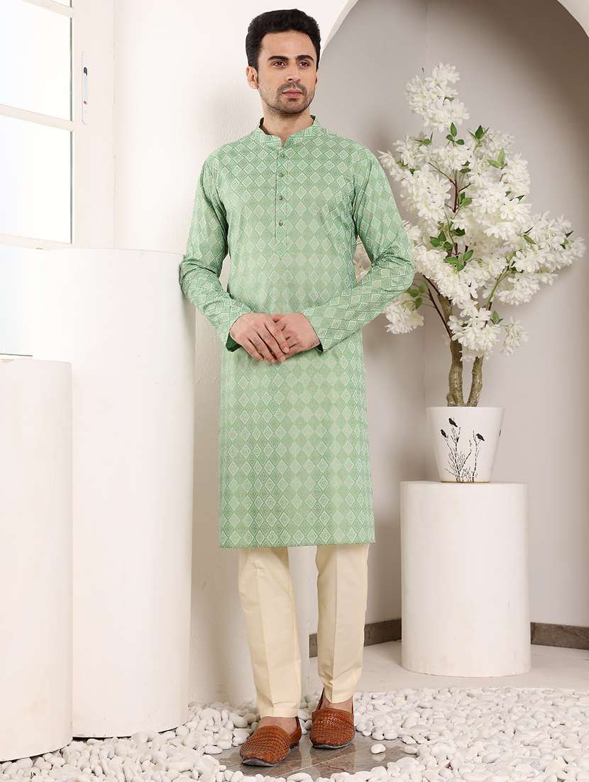 men self design mandarin neck long kurta