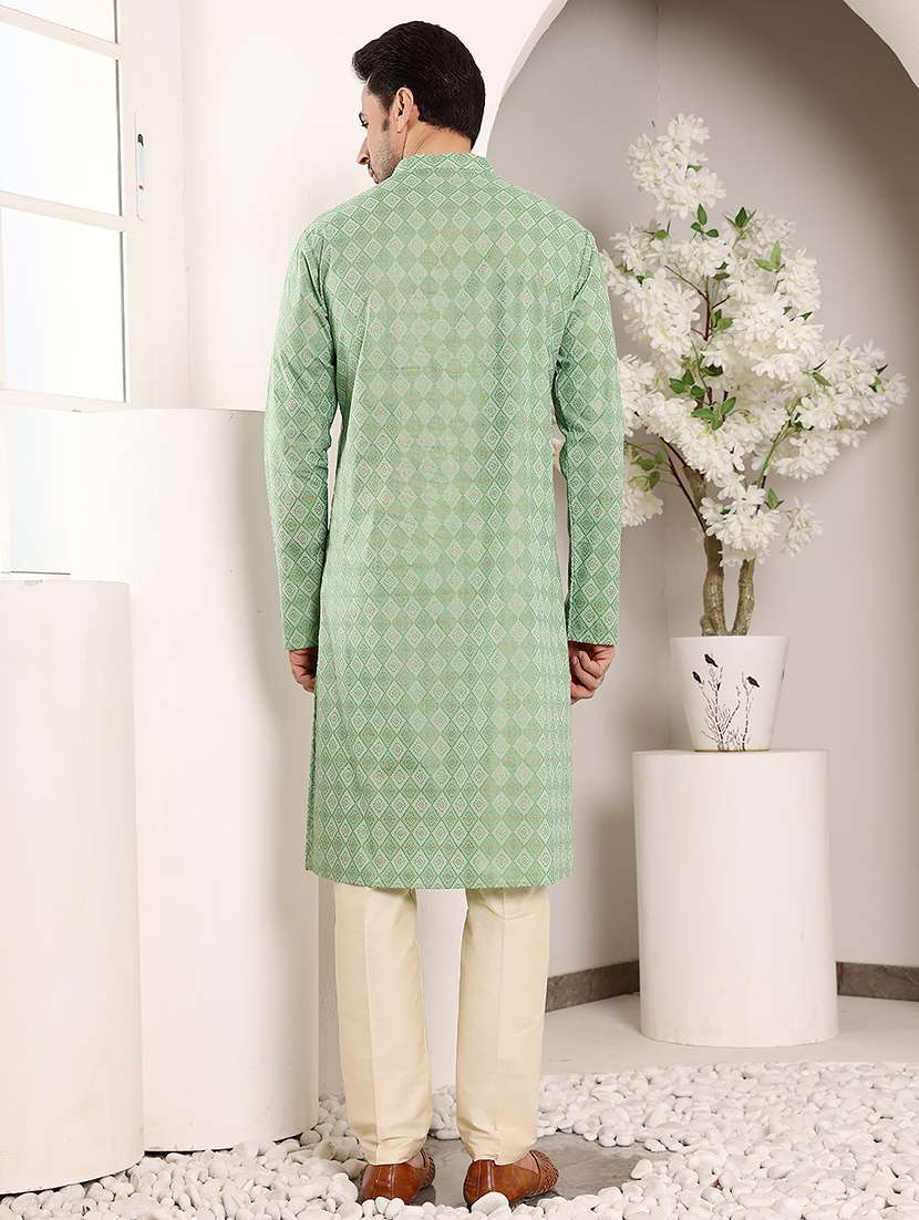 men self design mandarin neck long kurta - 22615896 -  Standard Image - 3