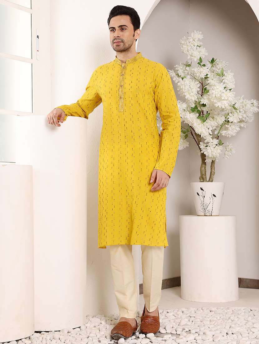 men self design mandarin neck long kurta