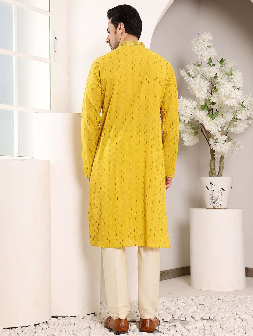 men self design mandarin neck long kurta - 22615909 -  Standard Image - 3