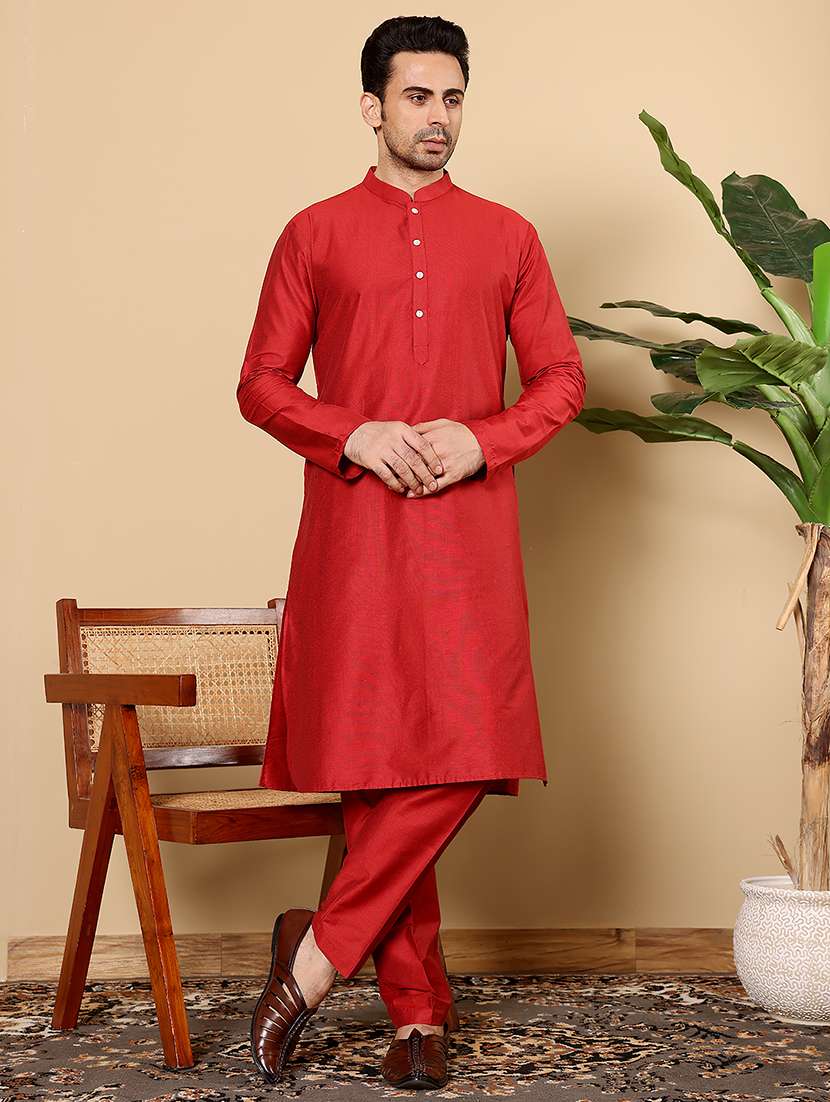 men solid mandarin neck long kurta