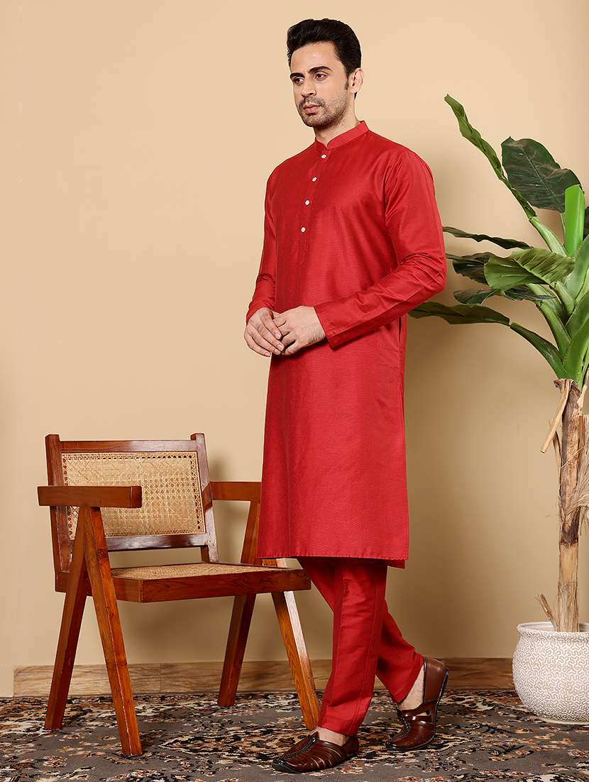 Men Solid Mandarin Neck Long Kurta - 22615912 -  Standard Image - 3