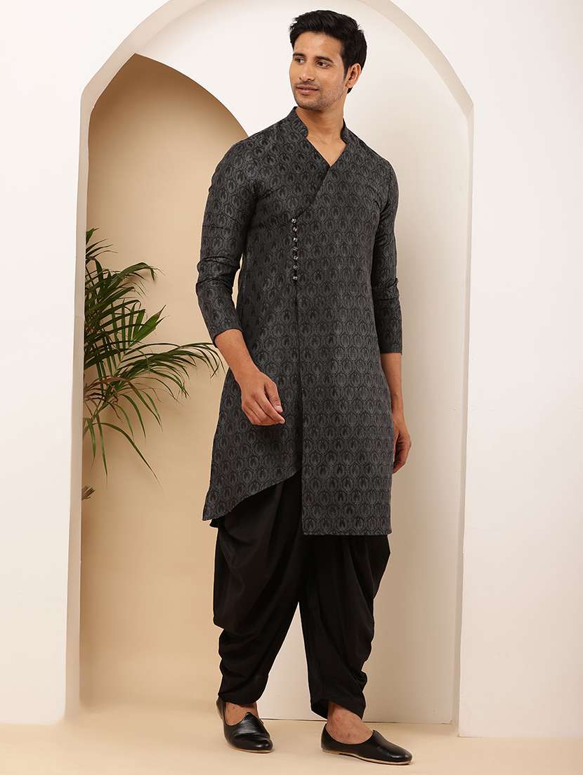men self design mandarin neck asymmetric kurta - 22615918 -  Standard Image - 3