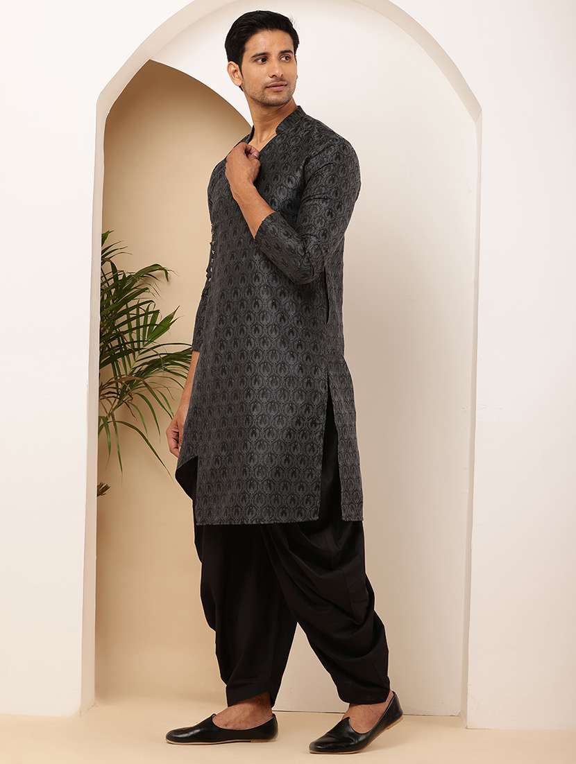 men self design mandarin neck asymmetric kurta - 22615918 -  Standard Image - 5