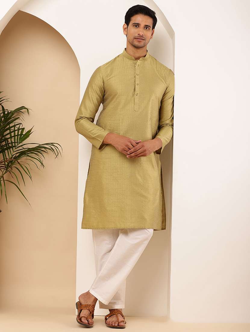 men self design mandarin neck long kurta