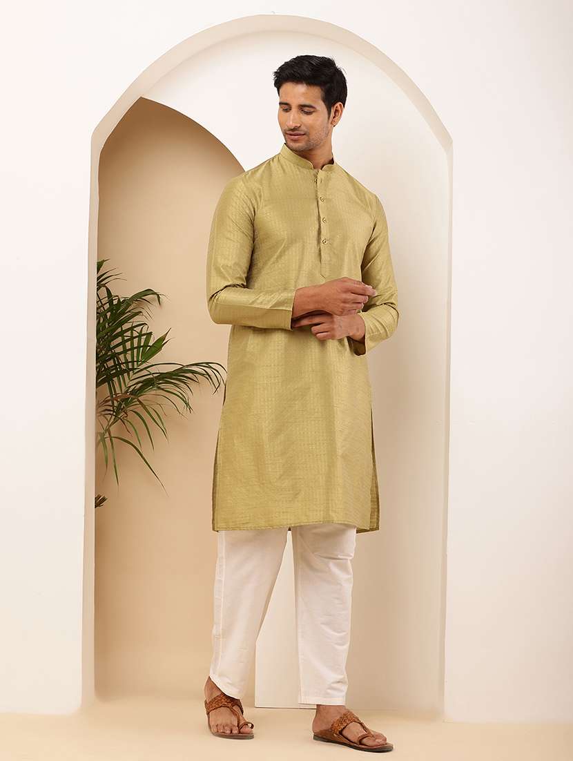 Men Self Design Mandarin Neck Long Kurta - 22615919 -  Standard Image - 3
