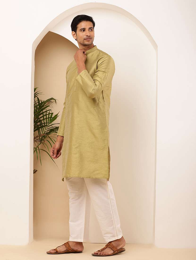 Men Self Design Mandarin Neck Long Kurta - 22615919 -  Standard Image - 5