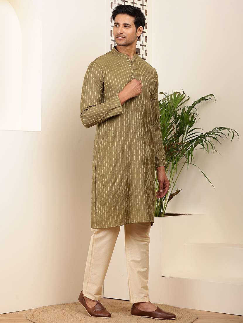 Men Self Design Mandarin Neck Long Kurta - 22615921 -  Standard Image - 5