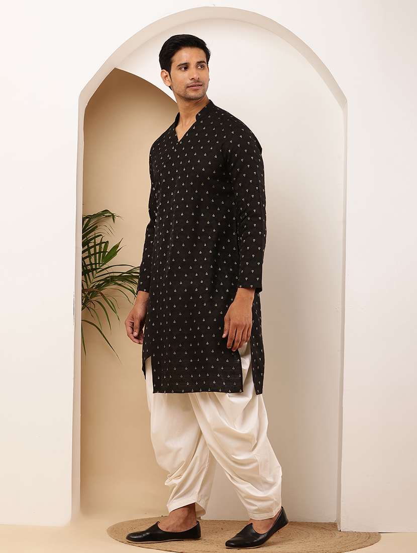 men self design mandarin neck asymmetric kurta - 22615922 -  Standard Image - 3