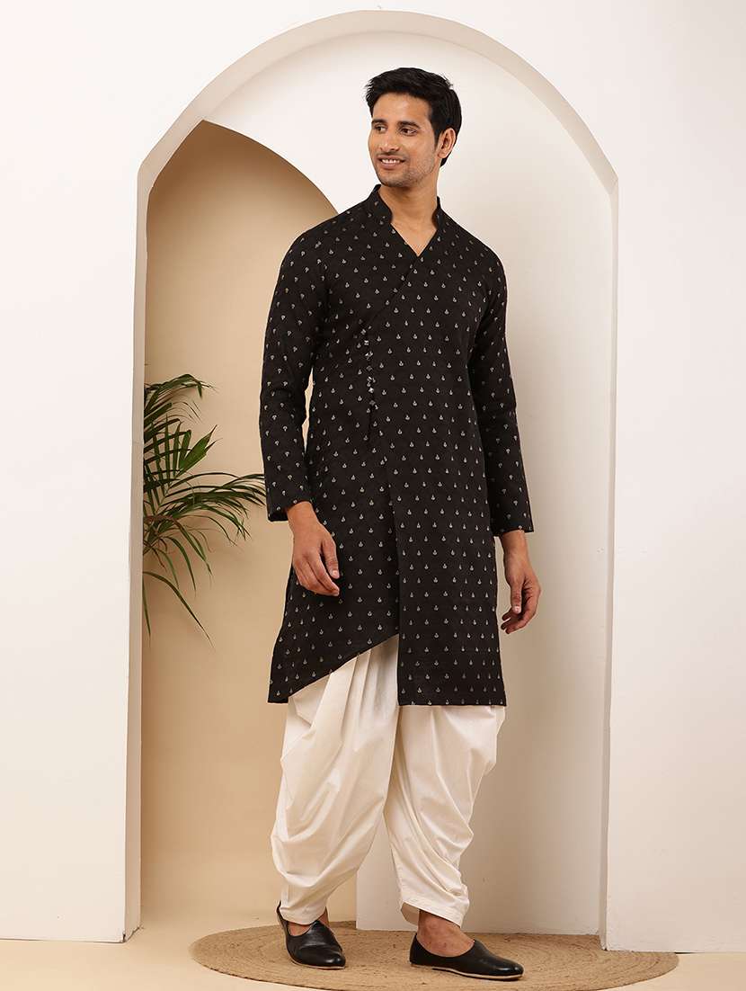 men self design mandarin neck asymmetric kurta - 22615922 -  Standard Image - 5