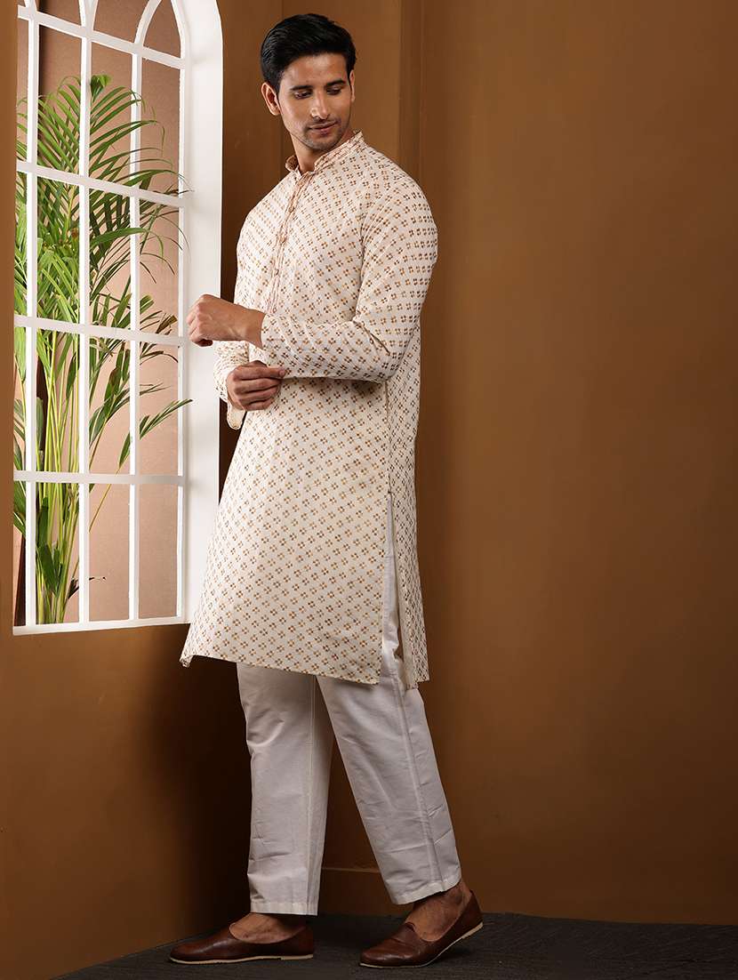 men printed mandarin neck long kurta - 22615923 -  Standard Image - 3