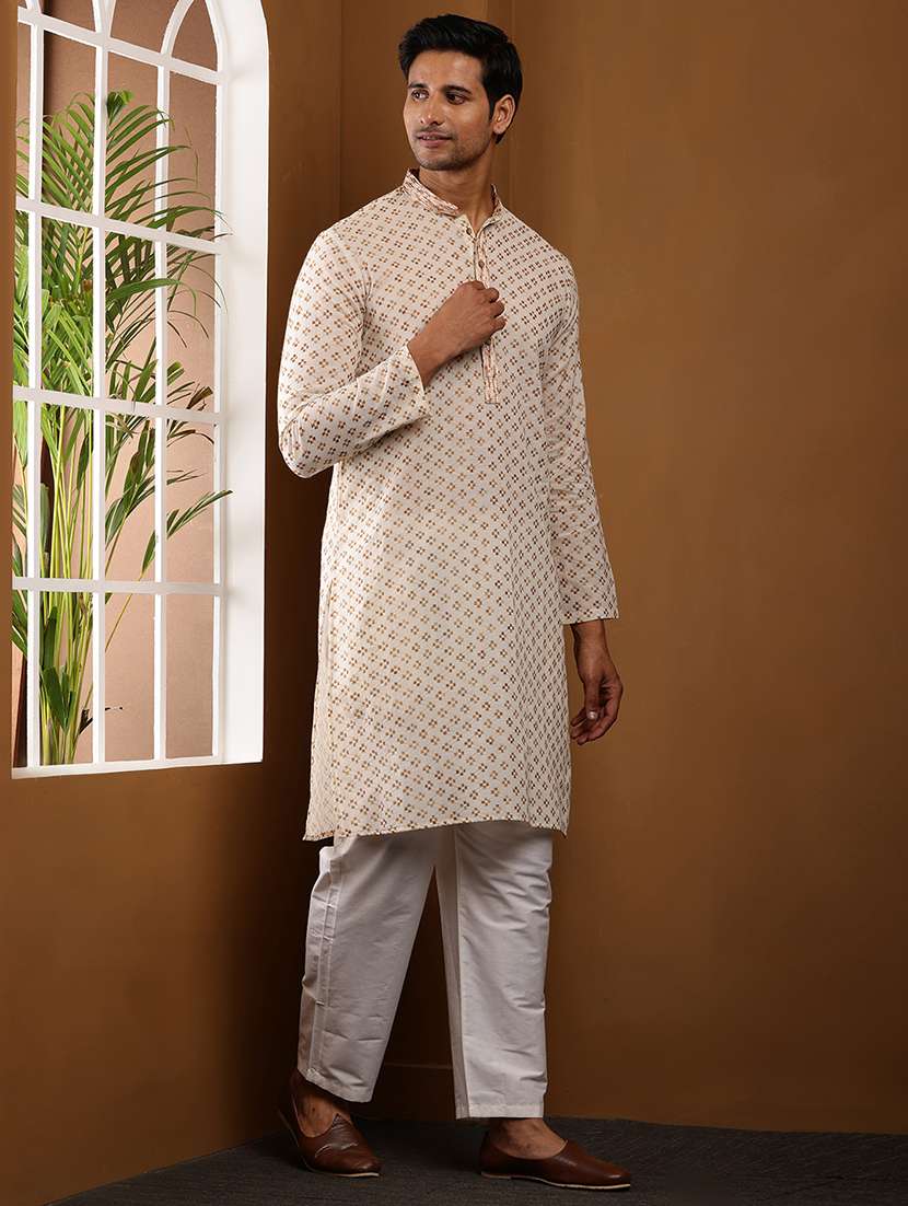 men printed mandarin neck long kurta - 22615923 -  Standard Image - 5