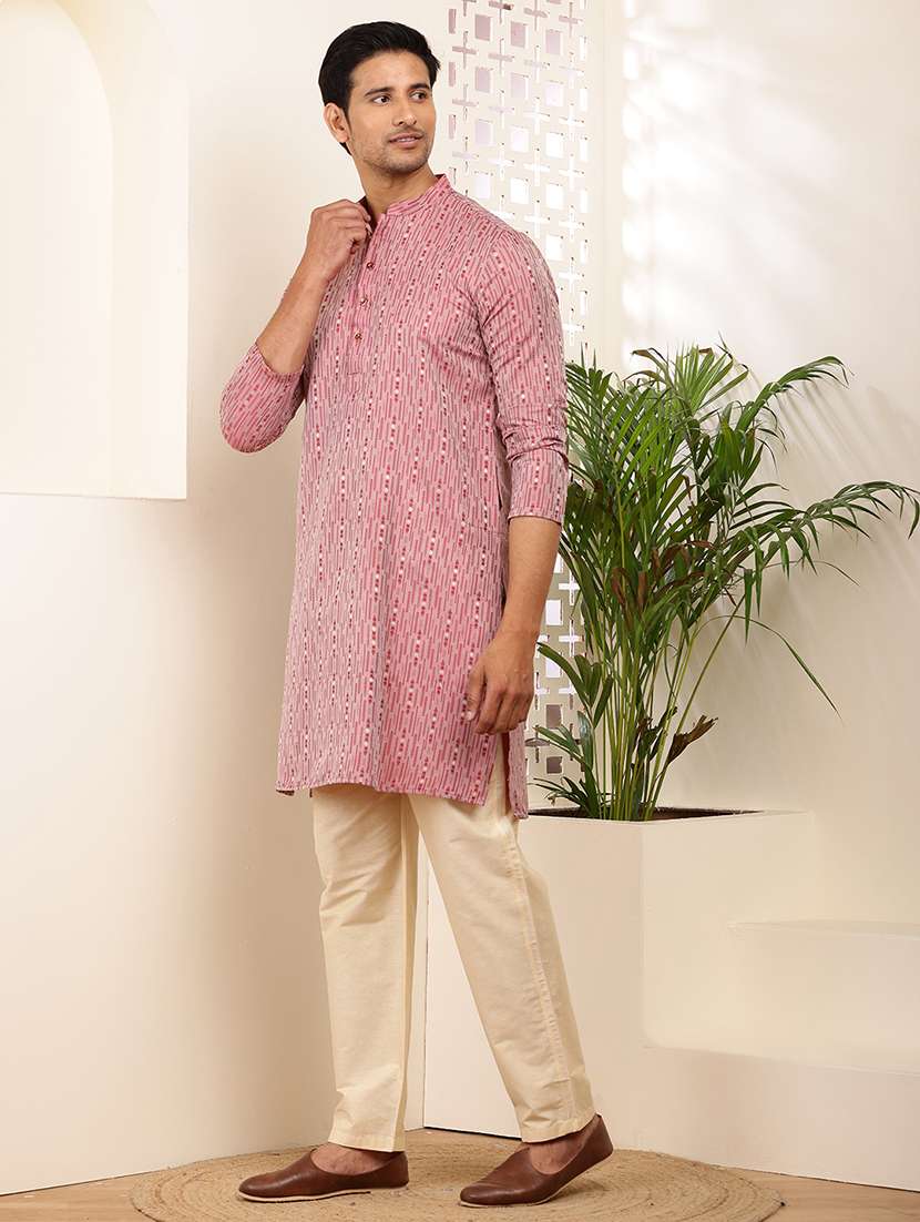 men self design mandarin neck long kurta - 22615924 -  Standard Image - 3