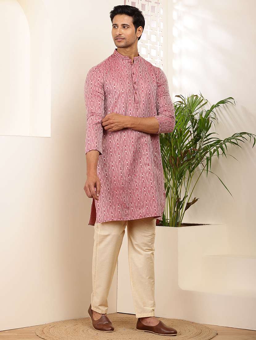men self design mandarin neck long kurta - 22615924 -  Standard Image - 5