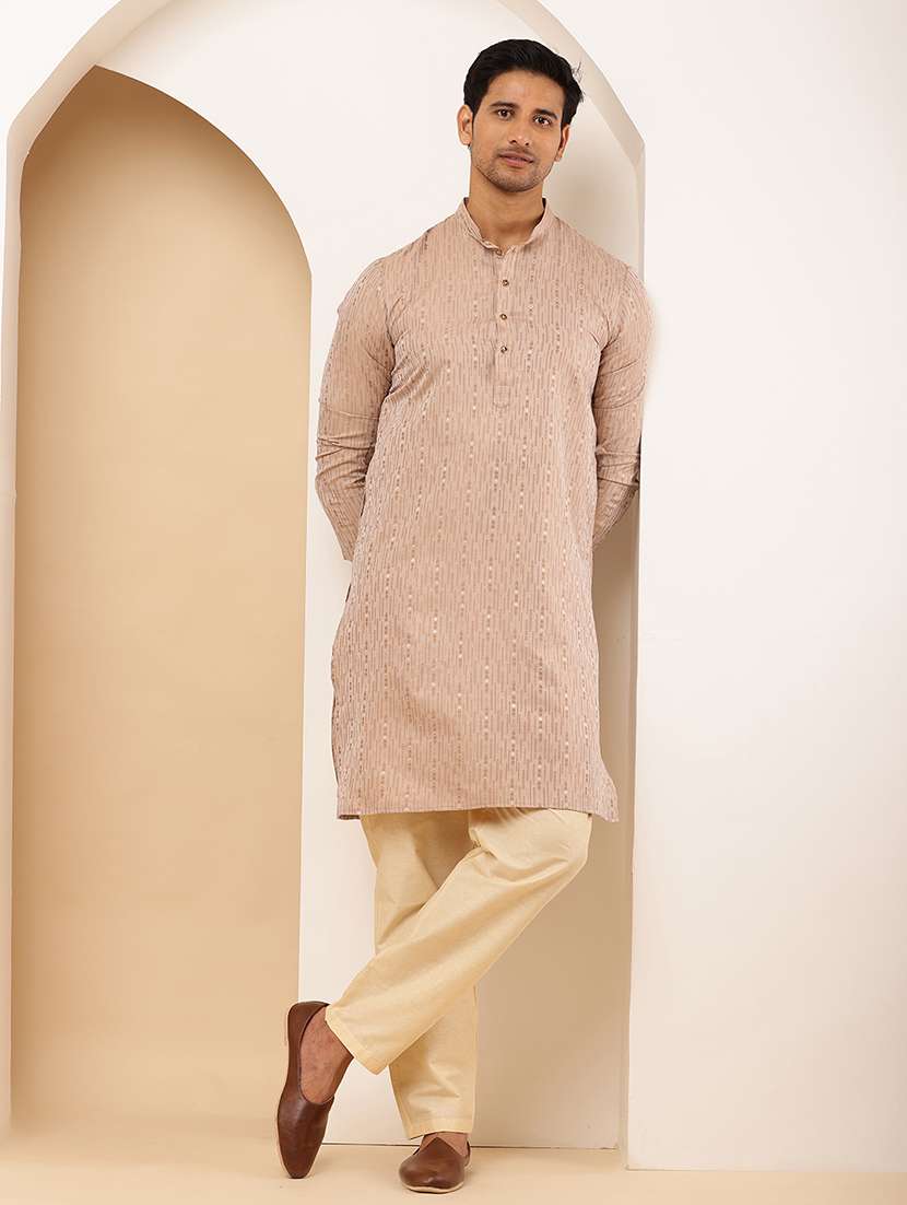 men self design mandarin neck long kurta