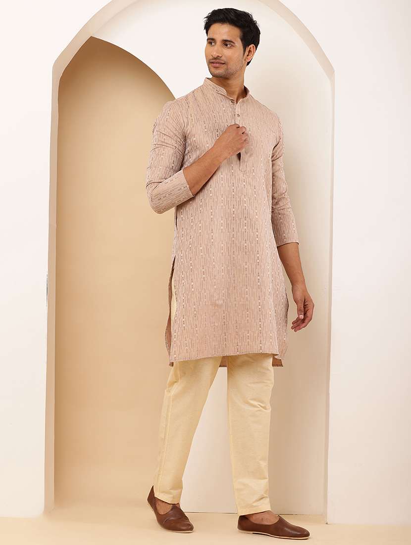 men self design mandarin neck long kurta - 22615925 -  Standard Image - 3