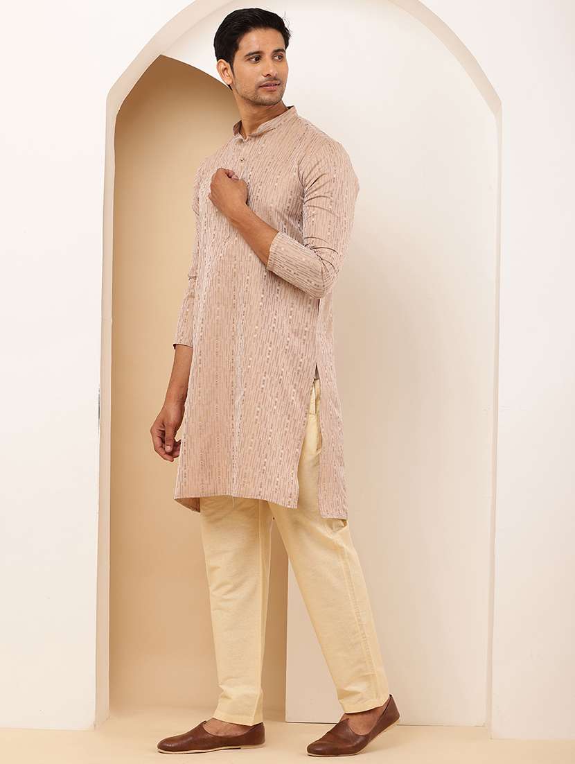 men self design mandarin neck long kurta - 22615925 -  Standard Image - 5