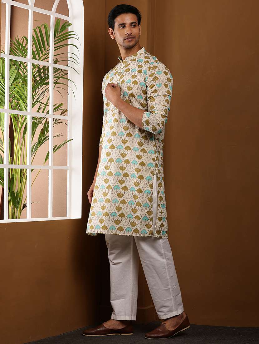 Men Printed Mandarin Neck Long Kurta - 22615939 -  Standard Image - 3