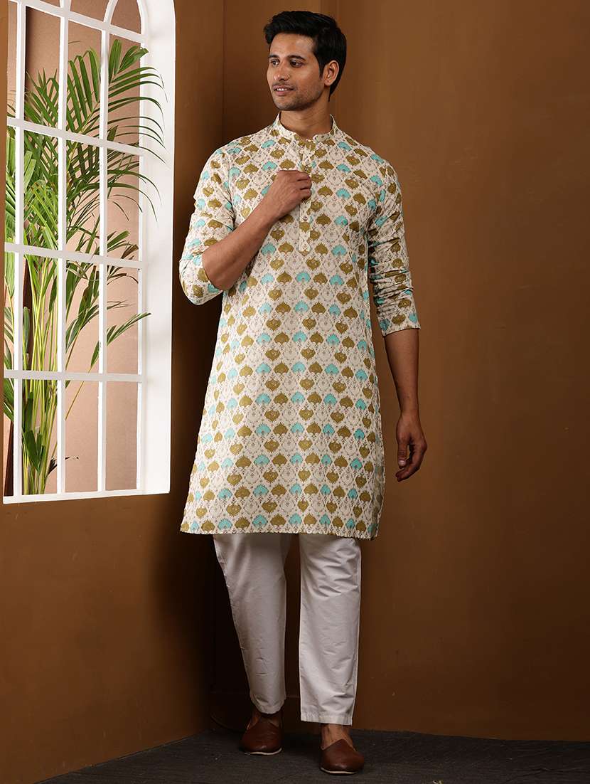 Men Printed Mandarin Neck Long Kurta - 22615939 -  Standard Image - 5