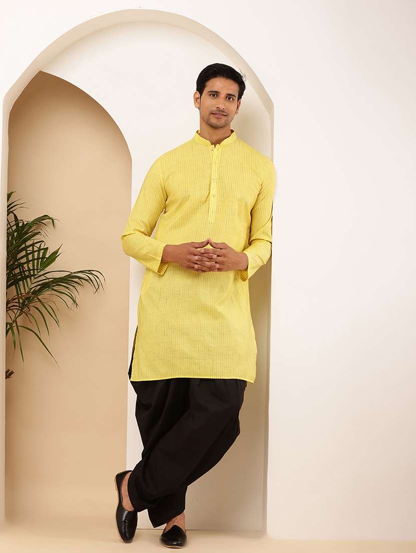 men self design mandarin neck long kurta