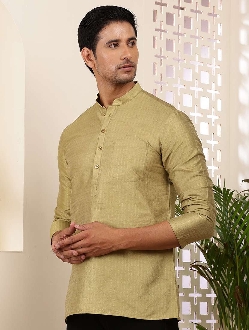 men self design mandarin neck short kurta - 22615949 -  Standard Image - 3